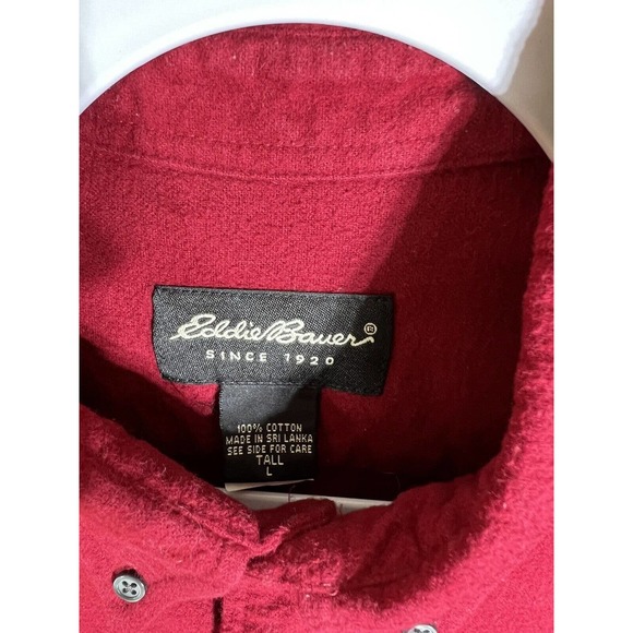 Eddie Bauer Long Sleeve Button‎ Down Flannel Shirt Mens Large Tall Red Pocket - Picture 3 of 14